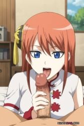 ai_generated ass ass_focus ass_grab big_ass big_breasts blowjob blue_eyes blush fellatio female_focus gintama horny_female kagura_(gintama) licking_penis long_hair looking_at_viewer oral oral_sex pov pov_eye_contact pussy red_hair rona saliva smile smiley_face sucking_penis tongue_out