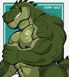 alligator alligatorid anthro bara barazoku darknaigart flexing male male_only muscles muscular nude scalie solo solo_male