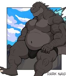 anthro balls bara barazoku bulge darknaigart flaccid gay godzilla godzilla_(series) kaiju male male_only muscles muscular penis scalie sitting solo solo_male underwear underwear_only