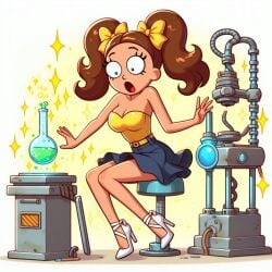 after_transformation ai_generated busty high_heels laboratory miniskirt morticia_smith morty_smith mtf_transformation rick_and_morty rule_63 surprised tubetop twintails