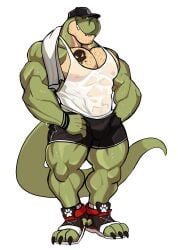 anthro balls bara barazoku bulge darknaigart dinosaur flaccid jace_(darknaig) male male_only muscles muscular penis scalie solo solo_male sweat sweating tyrannosaurid tyrannosaurus tyrannosaurus_rex wet_clothes