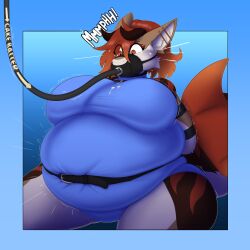 1girls big_belly big_breasts breasts feeding_tube female force_feeding furry huge_breasts inflation restrained shark solo solo_female stuffing swatchfodder tagme thick_thighs weight_gain wide_hips