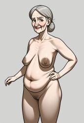 ai_generated brown female grandmother granny grey_hair hairy_pussy i_need_bleach_after_seeing_this looking_at_viewer nipples older_female sagging_breasts saggy_belly saggy_breasts