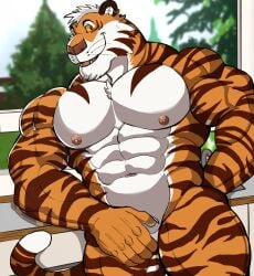 anthro bara barazoku covering_crotch darknaigart furry gay hand_over_crotch male male_only muscles muscular nude solo solo_male tiger