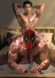 abs arms_behind_head arms_up ass bed big_ass big_butt big_pecs bubble_ass bubble_butt burn_scar butt completely_nude deadpool erect_penis erection gay heart implied_penetration male male_focus male_only marvel marvel_cinematic_universe marvel_comics mask masked masked_male muscular muscular_male nipples nude nude_male pecs penis peter_parker scar scars scars_all_over size_difference smack smacking_ass spider-man spider-man_(series) spider-man_(tom_holland) wade_wilson wowcherrim yaoi