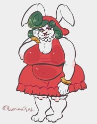 1girls anthro bbw big_breasts breasts broodal buckteeth curled_hair dress fat fat_female female female_focus female_only furry furry_only green_hair hat jewelry lagomorph leporid lipstick luminared madame_broode makeup mario_(series) nintendo nipple_outline overweight overweight_female pearl_necklace rabbit red_dress red_hat solo solo_female ssbbw thick_thighs white_fur wide_hips