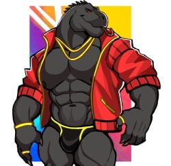 anthro balls bara barazoku bulge darknaigart flaccid fortnite lizard male male_only muscles muscular pantsless penis scalie solo solo_male thunder_(fortnite) underwear