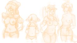 4girls anthro areola beanie big_breasts bikini blush breasts brekkist canine character_request clothing colo eyeswear female female_focus female_only flat_chested furry goggles hair_over_eyes jeans large_breasts monochrome multiple_girls navel nipples noill original original_character original_characters ponytail sam_(colo) shirt shirt_lift shirtless sketch smile tail thick_thighs thighs tied_hair tongue tongue_out topless visor