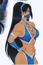 abs assassin black_hair blue_clothing damax earings edenian female female_focus female_only hands_on_hips kitana kitana_(mk9) masked masked_female midway midway_games mortal_kombat mortal_kombat_(2011) muscle_girl muscles muscular_arms netherrealm_studios skimpy skimpy_clothes skimpy_outfit warner_bros warner_bros._games warner_brothers