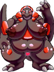 big_breasts blush breasts censored chubby female female_focus female_only gotobeido heart nintendo nipples pokémon_(species) pokemon pokemon_(species) rhyperior solo thick_thighs thighs video_games wide_hips