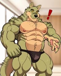 alternate_species anthro balls bara barazoku bulge canine darknaigart flaccid furry jace_(darknaig) male male_only muscles muscular penis solo solo_male wolf