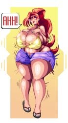 1girls breast_expansion curvaceous ponytail red_hair skollerin violet_eyes