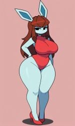 ai_generated big_breasts girlfriend_(cosplay) girlfriend_(friday_night_funkin)_(cosplay) glaceon pokemon pokemon_(species) red_dress sleeveless_dress thick_thighs wide_hips