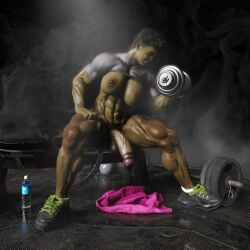 3d daz_studio futanari green_skin huge_cock muscular muscular_futanari orc penis yungscumbag