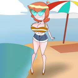 1girls big_breasts cleavage disney female knick_knack large_hips long_hair narrow_waist permanent_smile pixar smiling sunglasses sunnification sunny_persona swimsuit thin_waist water wide_hips