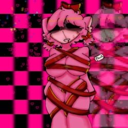 alice_tubby big_breasts black_eyes christmas female oc pale_skin pink_body pink_fur red_ribbon slendytubbies slendytubbies_3 slendytubbies_oc teletubbies