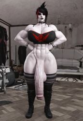 ai_generated big_penis cleavage futa_only futanari goth gwee huge_breasts huge_cock hyper_penis muscular pale_skin