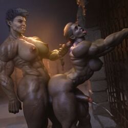 2futas 3d anal anal_sex from_behind futa_on_futa futadom futanari futasub green_skin huge_cock muscular muscular_futanari orc penetration penis sex yungscumbag