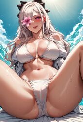 1girls ai_generated bikini black_ribbon drag-on_dragoon_3 drakengard_3 female female_only large_breasts long_hair navel pink_eyes pool ribbon_in_hair seductive spread_legs thighs white_bikini white_hair zero_(drag-on_dragoon) zero_(drakengard)