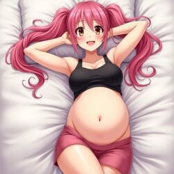 ai_generated amy_aruha amy_plie armpits grand_chase grandchase navel pink_hair pregnant thighs