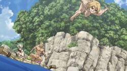 2boys back canonical_scene dick dr.stone edit male male_only nanami_ryusui penis public_nudity screenshot screenshot_edit sea soyuz swimming