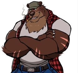 anthro balls bara barazoku bear cigar clothing crossed_arms darknaigart fully_clothed furry male male_only muscles muscular penis solo solo_male ursid ursine