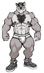 anthro balls bara barazoku bulge canine darknaigart flaccid furry male male_only monocohrome muscles muscular penis solo solo_male underwear underwear_only