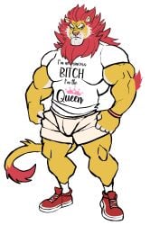 anthro balls bara barazoku bulge clothing darknaigart flaccid fully_clothed furry gay lion male male_only muscles muscular penis shoes solo solo_male whiskers