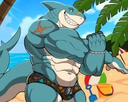 anthro balls bara barazoku bulge darknaigart flaccid male male_only muscles muscular penis shark solo solo_male