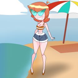 1girls big_breasts cleavage disney female knick_knack large_hips long_hair narrow_waist permanent_smile pixar smiling sunglasses sunnification sunny_persona swimsuit thin_waist water wide_hips