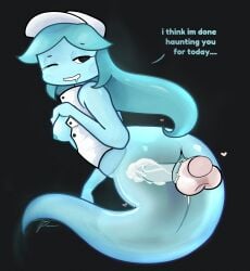 blue_body blue_hair boobs_out breasts connie_(dandy's_world) cum cum_in_pussy cum_inside dandy's_world female ghost ghost_girl hat long_hair looking_back looking_pleasured pussy tokkiperiwinkle translucent translucent_body vaginal_penetration white_shirt