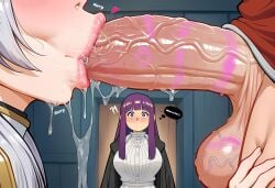1boy 2girls :>= ? ?! ai_generated balls big_breasts big_penis blush breasts caught caught_in_the_act close-up clothed clothed_female clothed_male cuckquean door doorway elf english_text excessive_saliva fellatio female fern_(sousou_no_frieren) frieren frieren_beyond_journey's_end heart hi_res high_resolution highres huge_cock lips lipstick lipstick_mark lipstick_on_penis lipstick_smear male multiple_girls onomatopoeia penis purple_eyes purple_hair renz3n saliva saliva_string saliva_trail shocked sloppy sloppy_blowjob smeared_lipstick sousou_no_frieren standing standing_in_doorway stark_(sousou_no_frieren) testicles text thought_bubble vacuum_fellatio veiny_balls veiny_penis voyeur walk-in walked_in_on white_hair wide_eyed