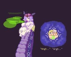 3girls acid acid_bath all_naked belching big_breasts bloated_belly bloated_stomach breasts digesting digesting_prey digestion digestive_fluids echidna_wars_dx english_text fanart fanmade female goddess lamia lesbian_couple lesbians_naked milia milia_wars mirea naga no_escape nude nude_female ouroboros pixel_art sachiho serpent text valkyrie vore vore_belly vore_sequence wolf yuri