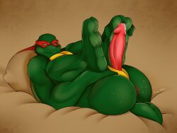 2_toes 3_fingers anal anthro ass blush bodily_fluids digital_media_(artwork) erection feet fingers genitals hi_res male mishajeans nude penis raphael raphael_(tmnt) reptile scalie shell simple_background solo tail teenage_mutant_ninja_turtles tmnt_2003 toes turtle turtle_humanoid
