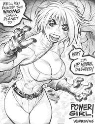 2006 adam_warren alien alien_girl angry big_breasts breasts cape cleavage cleavage_cutout dc dc_comics female female_only gloves hips leotard monochrome power_girl sci-fi science_fiction scifi solo solo_female superhero superheroine tagme