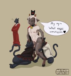 anthro aym_(cult_of_the_lamb) baal_(cult_of_the_lamb) being_watched bovid caprine cult_of_the_lamb duo felid feline fellatio group hi_res lamb_(cult_of_the_lamb) looking_at_another male male/male mammal massive_monster_(studio) money narinder oral penile penis rimming_male sex sheep unknown_artist