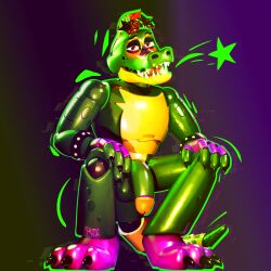 1:1 absurd_res alexmlelms alexthefoxcoon animatronic balls big_penis casual_exposure crouching eyewear five_nights_at_freddy's five_nights_at_freddy's:_security_breach genitals glasses green_body hi_res humanoid machine male montgomery_gator_(fnaf) penis robot robot_humanoid saggy_balls scottgames smile smiling_at_viewer smirk smirking_at_viewer solo spread_legs spreading steel_wool_studios