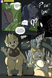 absurd_res angry anthro anthro_only areolae big_breasts big_butt bottomless breasts bulge bulletvore(translation) cavern chariot colored comic disclaimer female french_text goblin goblin_male green_body holding_legs imminent_penetration imminent_rape imminent_sex joaoppereiraus licking_lips lighter_belly lira_(joaoppereiraus) lizard male muscular muscular_male naked onomatopoeia orange_hair pussy pussy_juice ripping_clothing saluting scalie scalie_female shirt smiling surprised sweat tail taller_male text text_bubble tiki_(joaoppereiraus) translated wolf