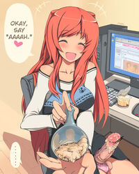 1futa blush closed_eyes computer cum feeding futa_only futanari hard_translated highres intersex jajala keyboard long_hair monitor open_mouth original panties panties_aside penis pov pudding red_hair sitting skirt smegma smegma_on_spoon smile solo spoon translated underwear veiny_penis