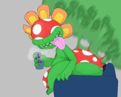 absurd_res anthro ass balls bulge clothing controller digital_media_(artwork) duo elemental_creature facesitting fart fart_cloud fart_fetish farting_in_mouth farting_on_another farting_on_face flora_fauna furniture generation_7_pokemon genitals green_body grin hi_res male male/male mario_bros nintendo petals petey_piranha piranha_plant plant pokemon pokemon_(species) polka_dot_underwear remote_control salandit sharp_teeth sigh simple_background sitting_on_another smile sofa sparkothefailure teeth tongue tongue_out underwear