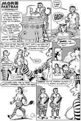 1girls 2boys anthro areola balls big_breasts breast_feeding breasts clone comic comic_strip dialog english_text equine erect_nipples erection feline female horse karno lactation loincloth male nipples page_1 penis tagme text tiger uncensored zebra