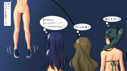 blue_hair brown_hair futaba_aoi_(vividred_operation) highres isshiki_akane kimuti_g long_hair multiple_girls pubic_hair saegusa_wakaba shinomiya_himawari translated vividred_operation