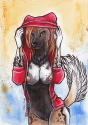 african_wild_dog anthro breasts canine female fur furry looking_at_viewer pussy shiverz skimpy solo