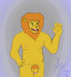 balls feline furry lion male male_only no_humans nude open_mouth penis solo syr theo