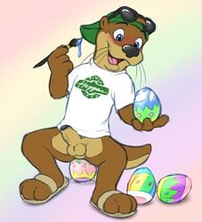 1boy anal anal_sex balls blush bottomless clothing cobalthusky easter easter_egg egg erection hat holidays male male_only mascot mustelid otter penetration penis shirt solo