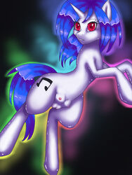 2013 blue_hair crotchboobs cutie_mark equine female friendship_is_magic hair horn horse iamthemisukitty musical_note my_little_pony pony purple_eyes pussy solo unicorn vinyl_scratch_(mlp)