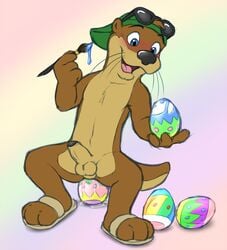 1boy anal anal_sex balls blush cobalthusky easter easter_egg egg erection hat holidays male male_only mascot mustelid otter penetration penis solo