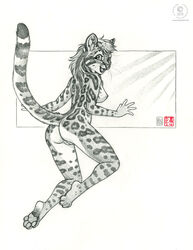 2013 anthro breasts feline female fur furry kacey nude ocelot pussy sideboob sketch solo