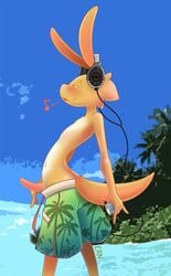 anthro b-ern beach buddy erection headphones lagomorph male male_only penis rabbit seaside solo swimsuit tagme