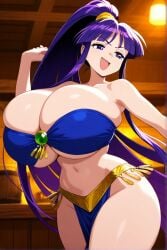 ai_generated dancing eiken exotic_dancer huge_breasts kirika_misono long_hair ponytail purple_eyes purple_hair